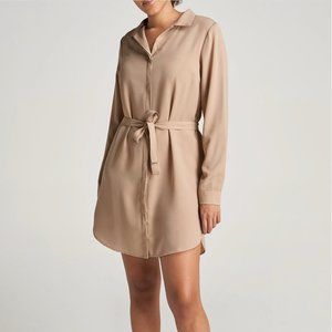Camel belted shirt dress
